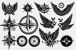 pilot wings around a compass tattoo idea