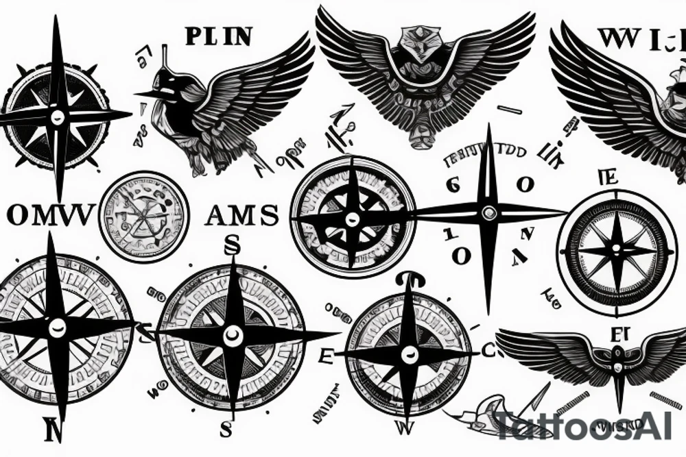 pilot wings around a compass tattoo idea