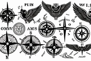 pilot wings around a compass tattoo idea