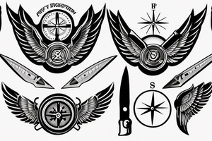 pilot wings around a compass with knife tattoo idea
