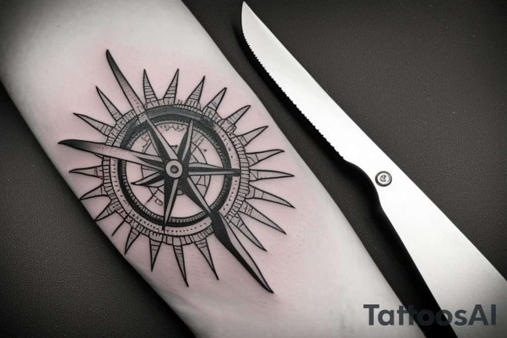 pilot wings around a compass with knife tattoo idea