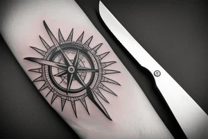 pilot wings around a compass with knife tattoo idea
