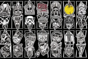 Polka trash, full body, question mark, 42, 23, star wars, bill cypher, geometrical, triangels tattoo idea