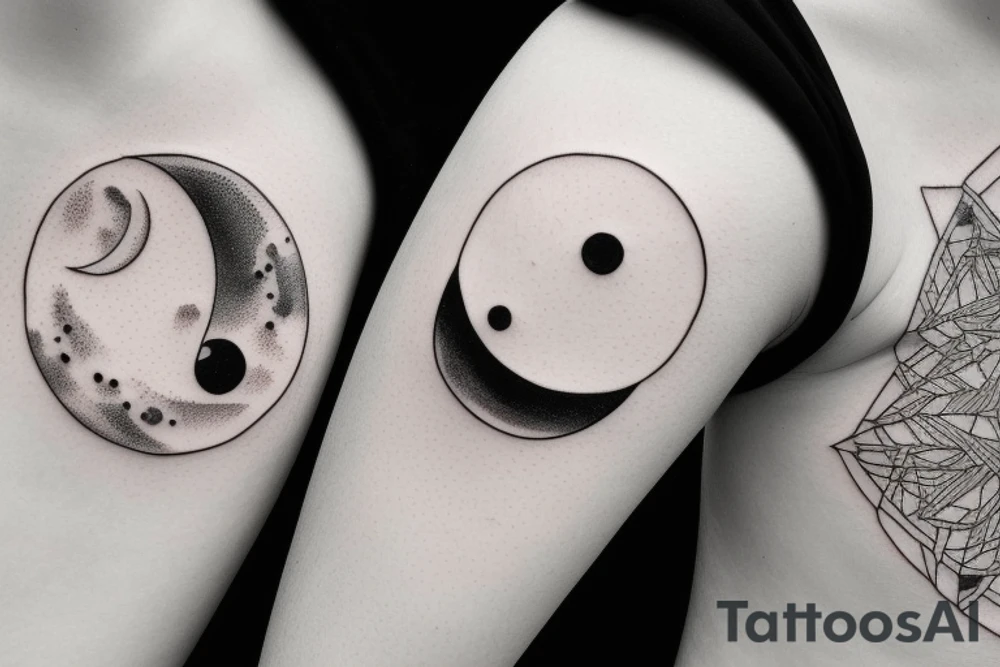 minimalist moon and Saturn and heart tattoo idea