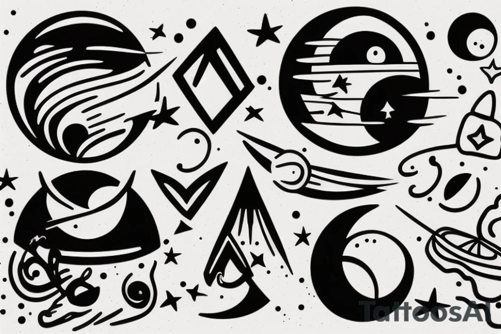 minimalist moon and Saturn and heart tattoo idea