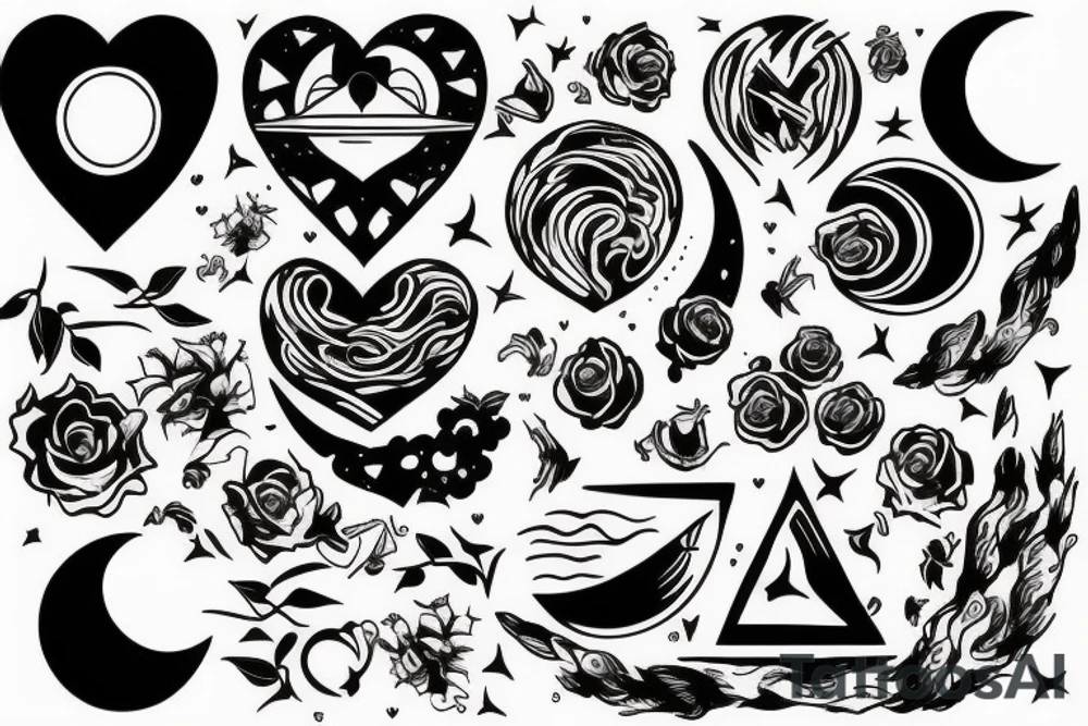 moon and Saturn and heart tattoo idea