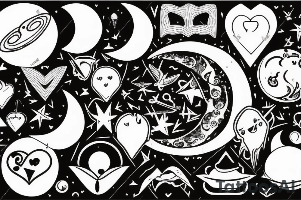 moon and Saturn and heart tattoo idea