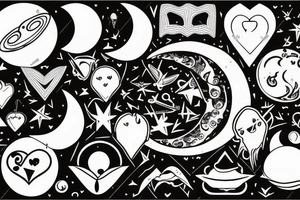 moon and Saturn and heart tattoo idea
