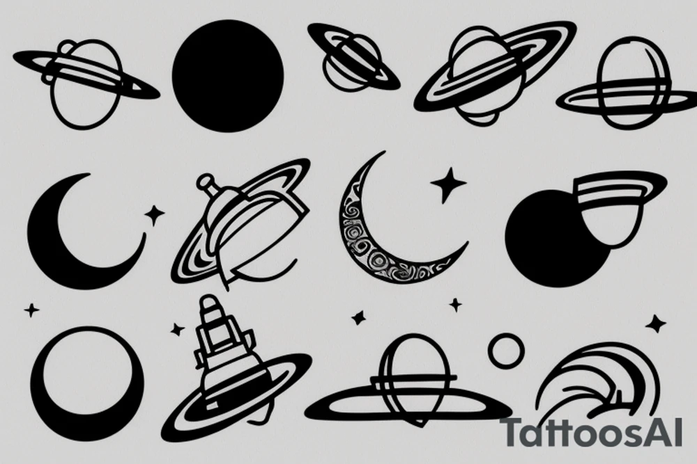moon and Saturn in a line tattoo idea