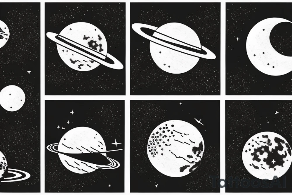 moon and Saturn in a line tattoo idea