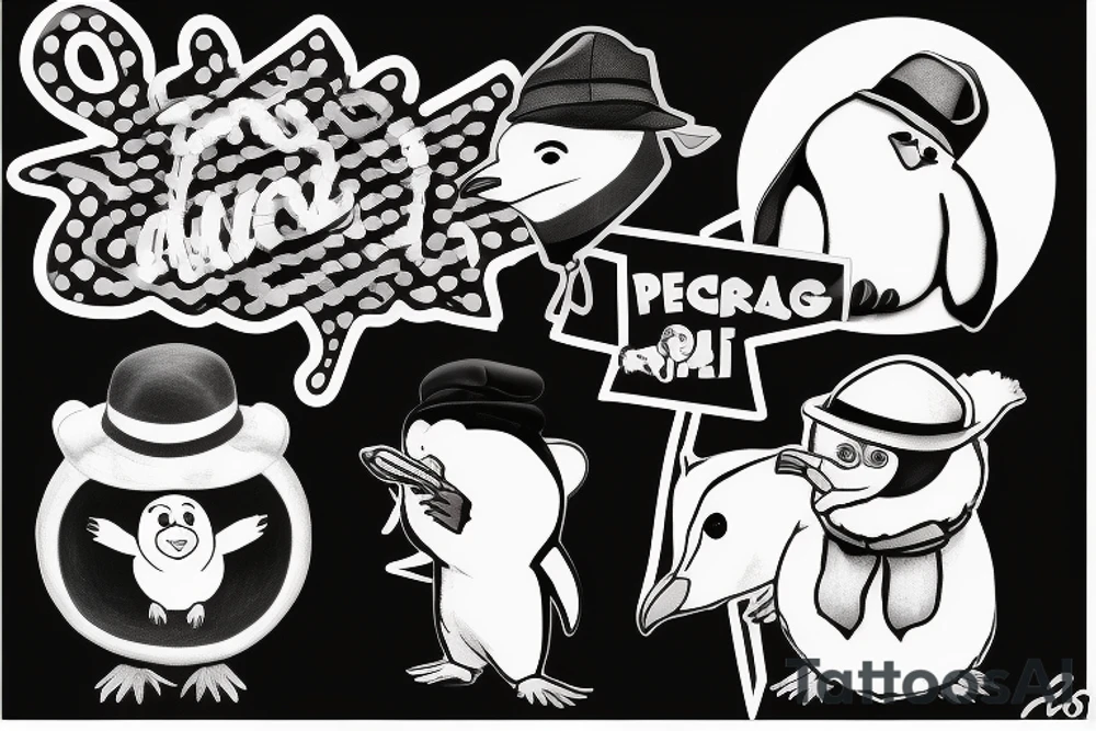 Penguin with hat and polar bear friend tattoo idea