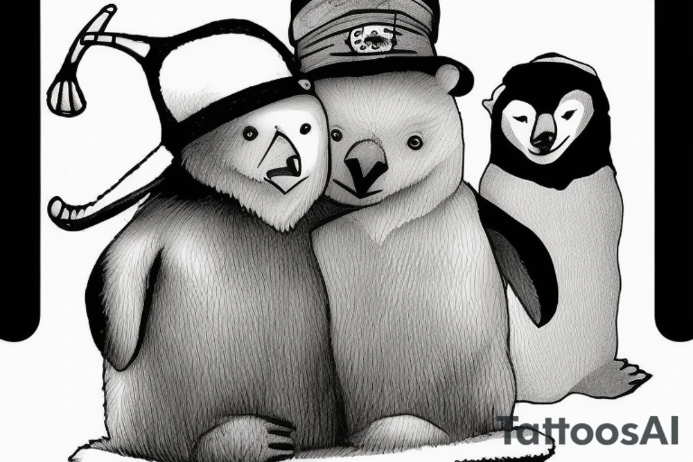 Penguin with hat and polar bear friend tattoo idea