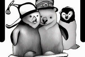 Penguin with hat and polar bear friend tattoo idea