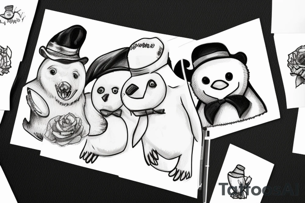 Penguin with hat and polar bear friend tattoo idea