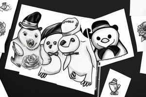 Penguin with hat and polar bear friend tattoo idea