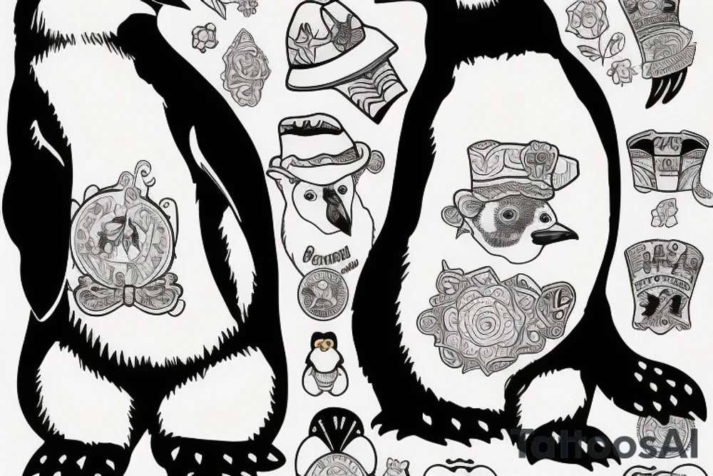 Penguin with hat and polar bear friend tattoo idea