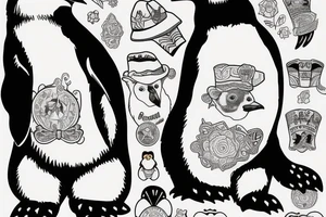 Penguin with hat and polar bear friend tattoo idea