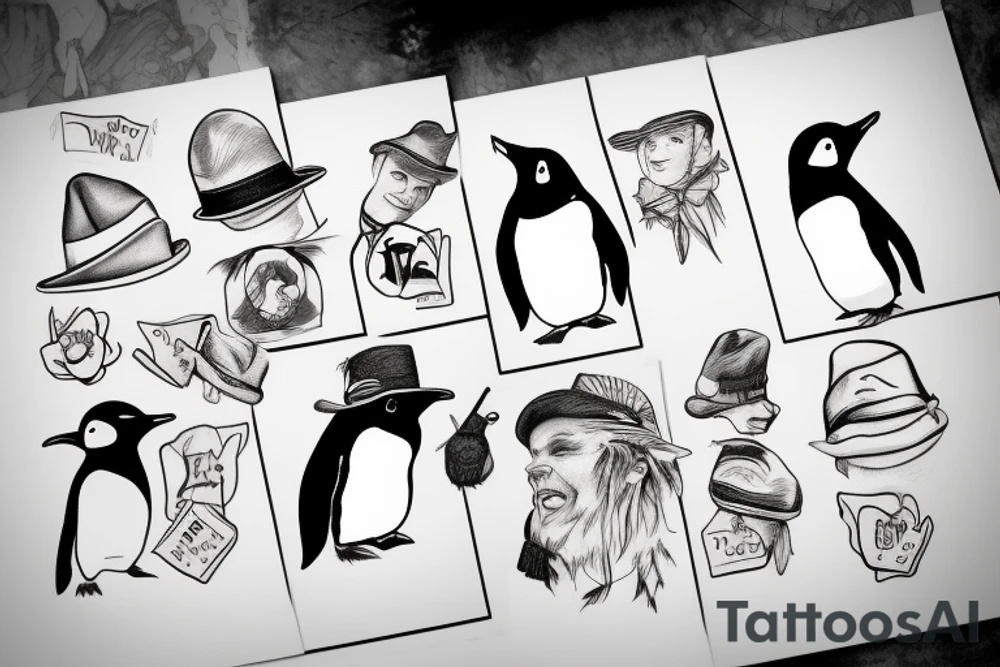 Penguin with a hat tattoo idea