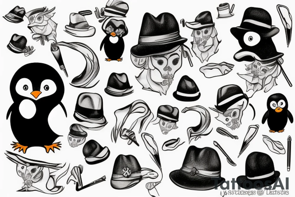 Penguin with a hat tattoo idea