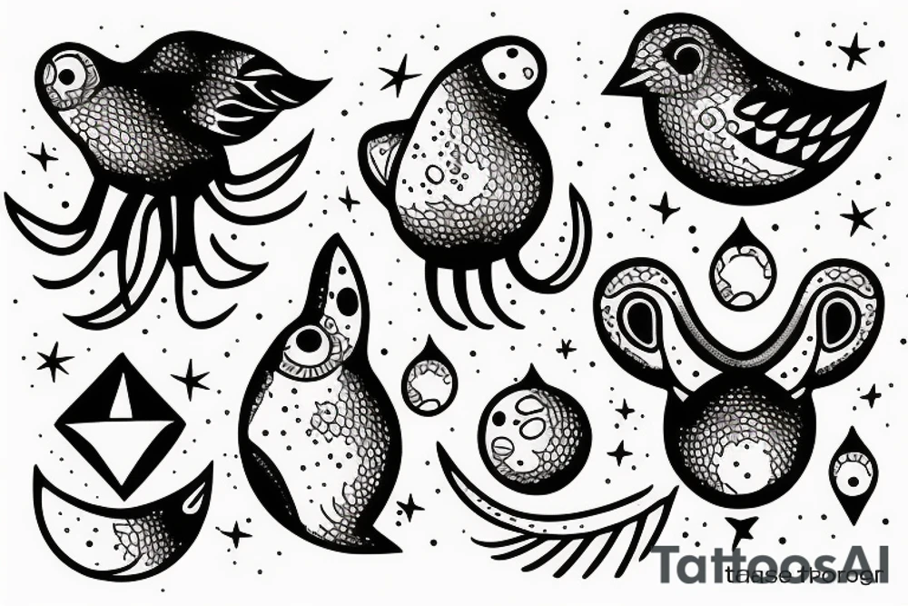 planet clutched in the claws of a small bird tattoo idea