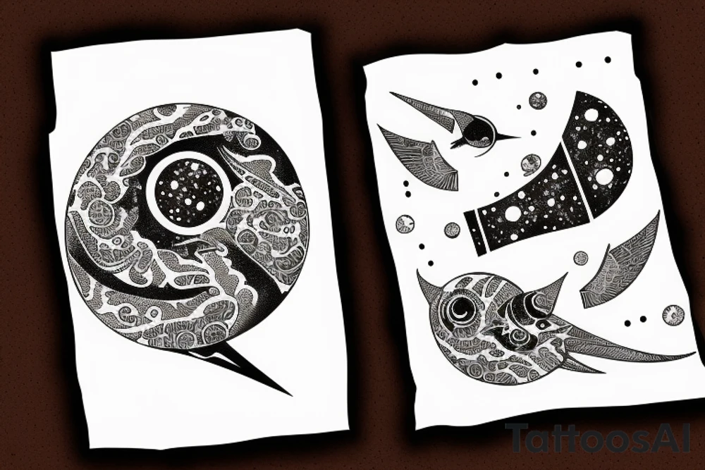 planet clutched in the claws of a small bird tattoo idea