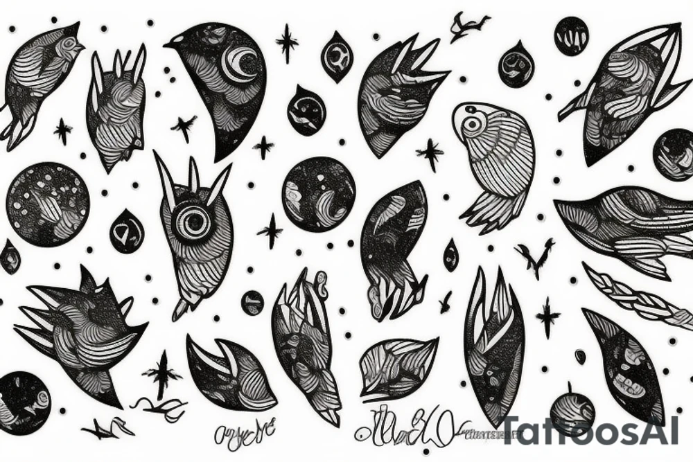 planet clutched in the claws of a small bird tattoo idea