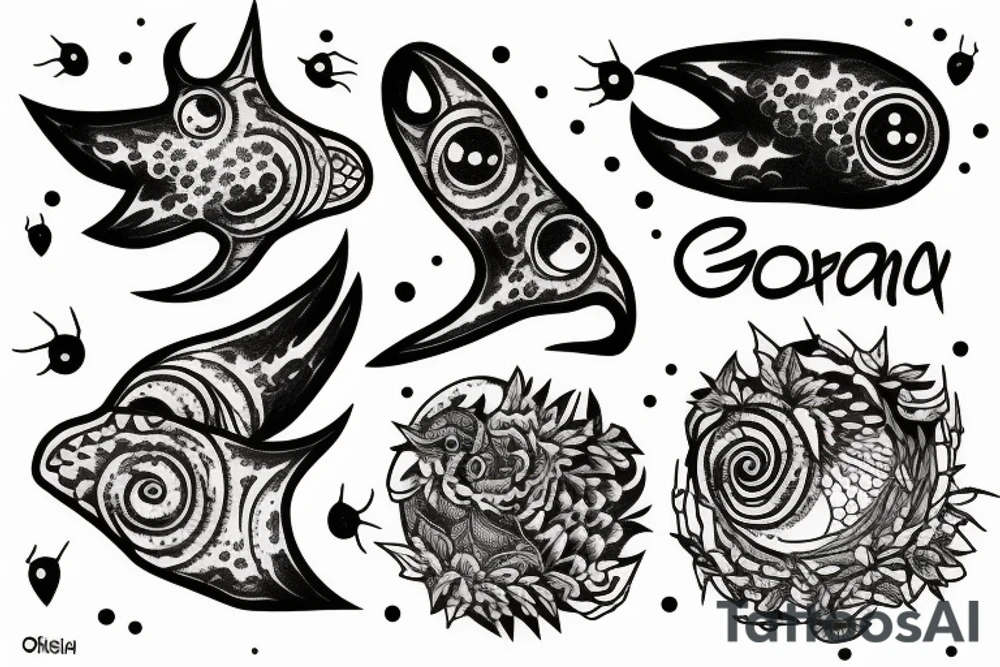 planet clutched in the claws of a small bird tattoo idea