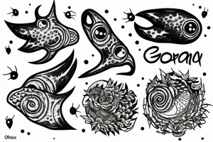 planet clutched in the claws of a small bird tattoo idea