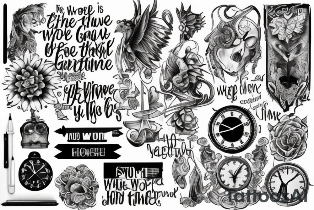 Tattoo for the whole back made up of 3 different stories divided diagonally that have a common point about what it means... never give back no matter what situation you are in because time solves them all tattoo idea