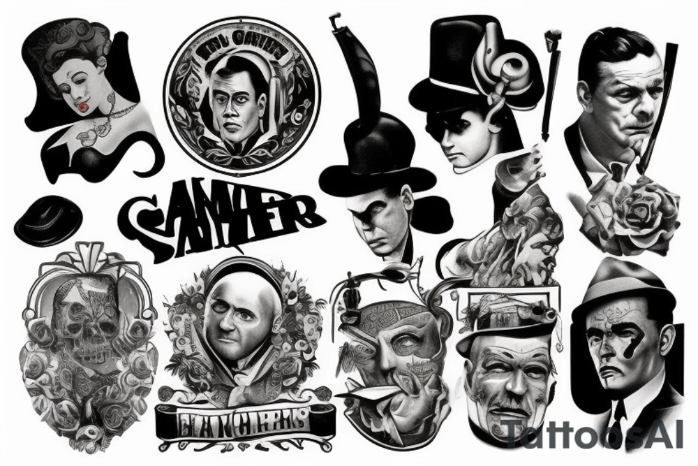 create ma a tattoo related to classic cinema and gangsters tattoo idea