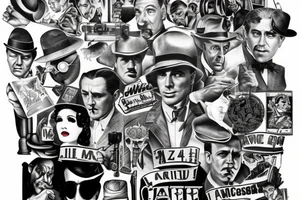 create ma a tattoo related to classic cinema and gangsters , extra detailed tattoo idea