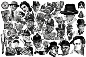 create ma a tattoo related to classic cinema and gangsters , extra detailed tattoo idea