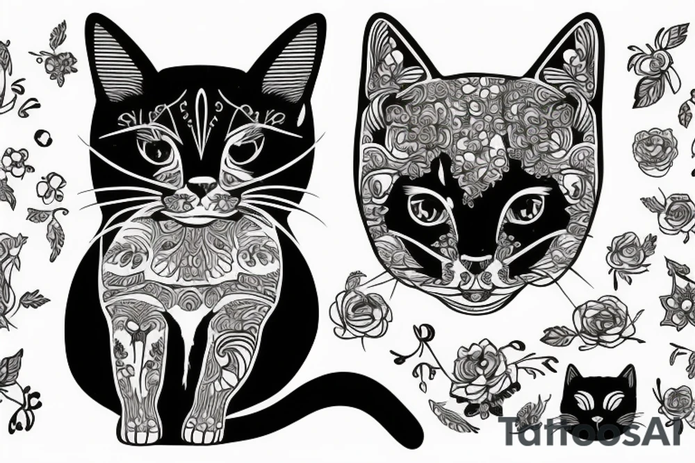 A black and white cat taking a photo tattoo idea