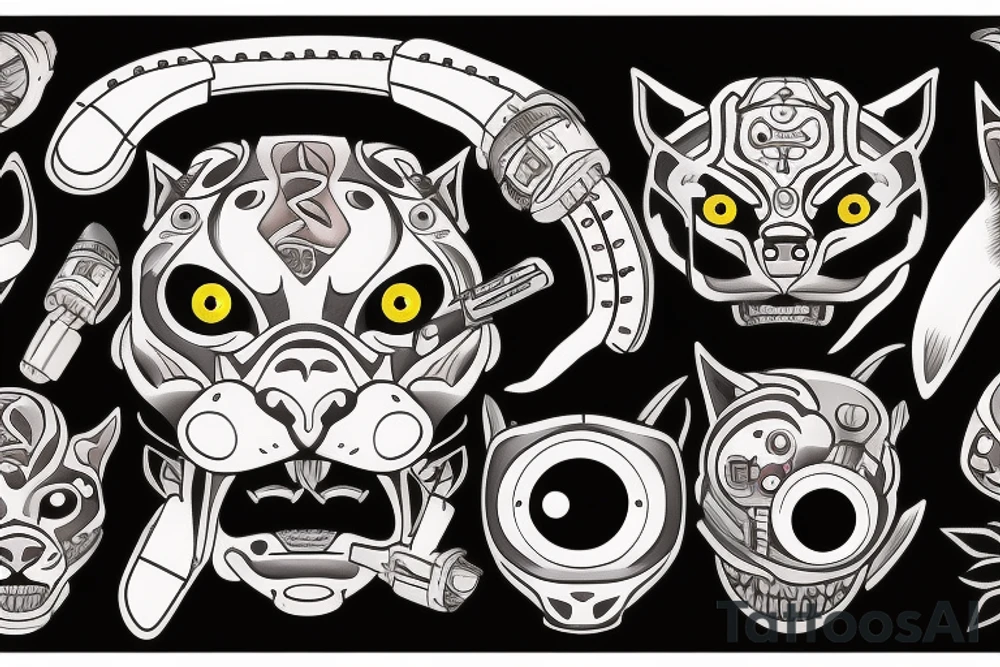 panther head with one cyborg eye tattoo idea