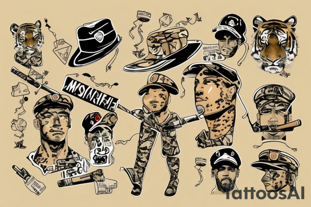 Tiger wearing army hat and smoking cigarette tattoo idea