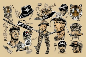 Tiger wearing army hat and smoking cigarette tattoo idea