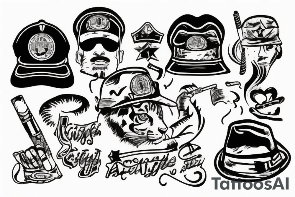 Tiger wearing army hat and smoking cigarette tattoo idea