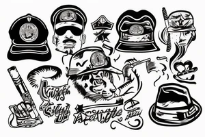 Tiger wearing army hat and smoking cigarette tattoo idea