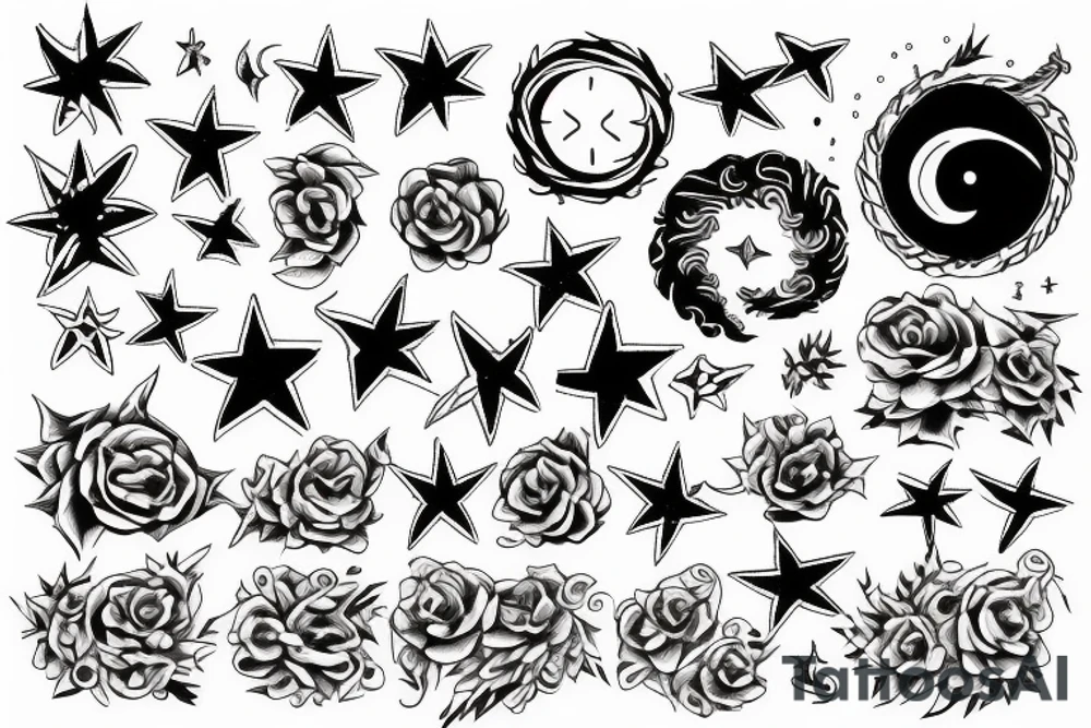 morning star around fire tattoo idea