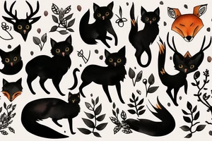 A black cat, a fox and a deer tattoo idea