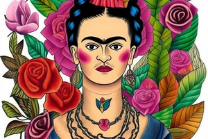 Frida Kahlo in a Mexican dress tattoo idea