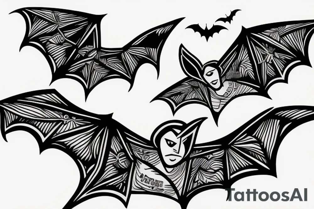 Bat flying over city tattoo idea