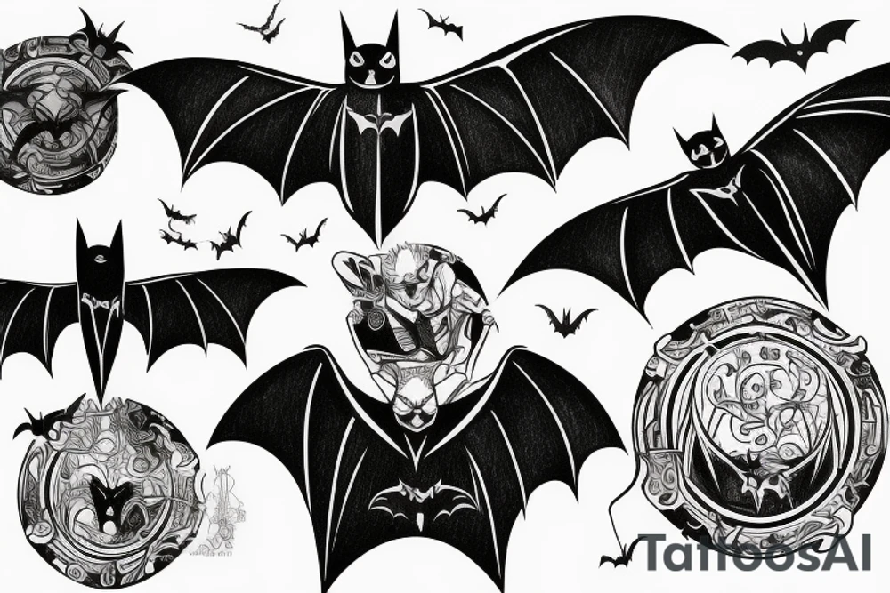 Bat flying over city tattoo idea