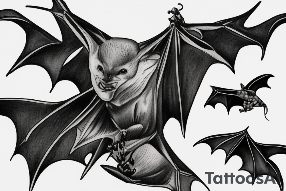 Bat flying over city tattoo idea