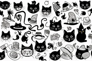Black cat with a funny hat and sweater tattoo idea