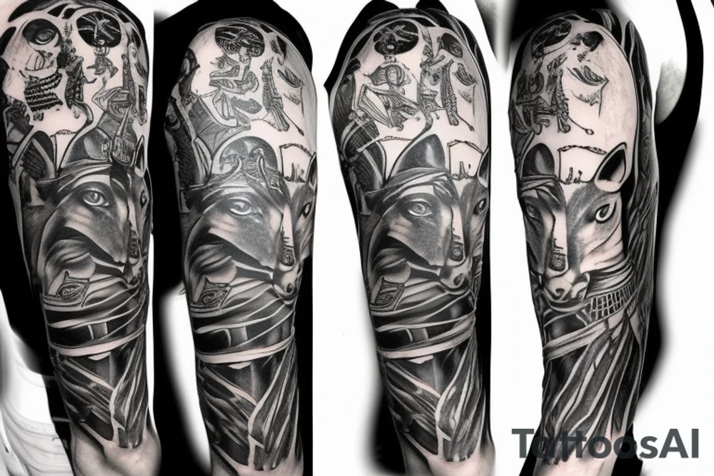 half sleeve god, anubis tattoo idea