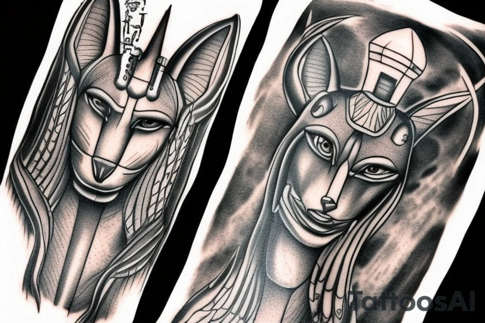 half sleeve god, anubis tattoo idea