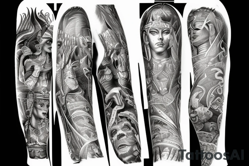half sleeve god, anubis tattoo idea