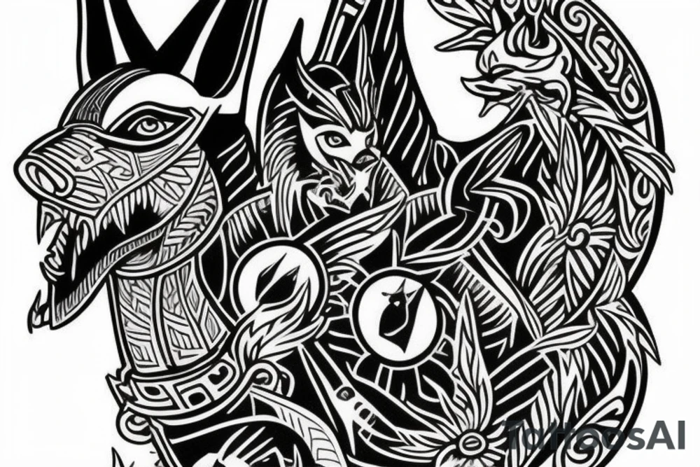 half sleeve god, anubis tattoo idea
