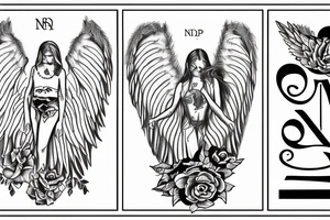 Angel with NPM initials tattoo idea
